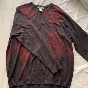 Black and Maroon Men's Argyle Fleece Pullover
